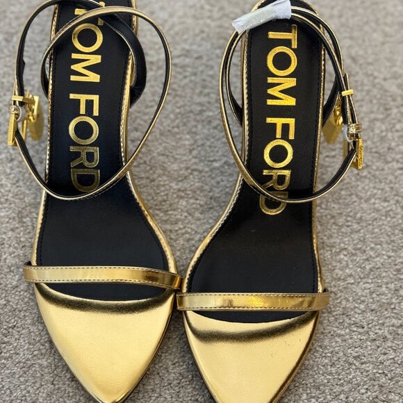 NWOT/Box Tom Ford Gold Lock Metallic Stiletto Sandals - 42/12 Women's - Picture 9 of 11